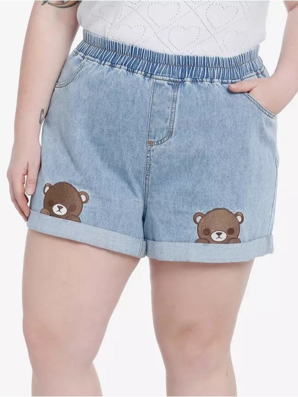 Hot Topic Peek A Boo Teddy Bear High Rise Mom Jean Shorts Sz 2X